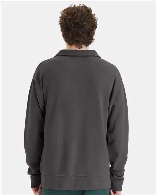Comfortwash by Hanes Gdh490 Garment-dyed Polo Collar Sweatshirt - New Railroad Gray