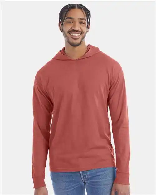 Comfortwash Gdh280 Garment-dyed Jersey Hooded Long Sleeve T-shirt - Nantucket Red