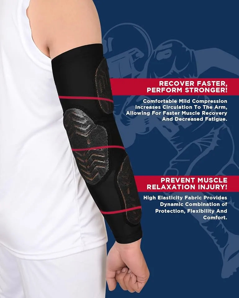 Compression 3-padded Arm Sleeve Football & Baseball 1 Pair (black)-adult