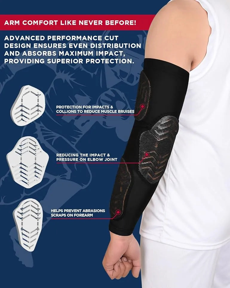 Compression 3-padded Arm Sleeve Football & Baseball 1 Pair (black)-adult