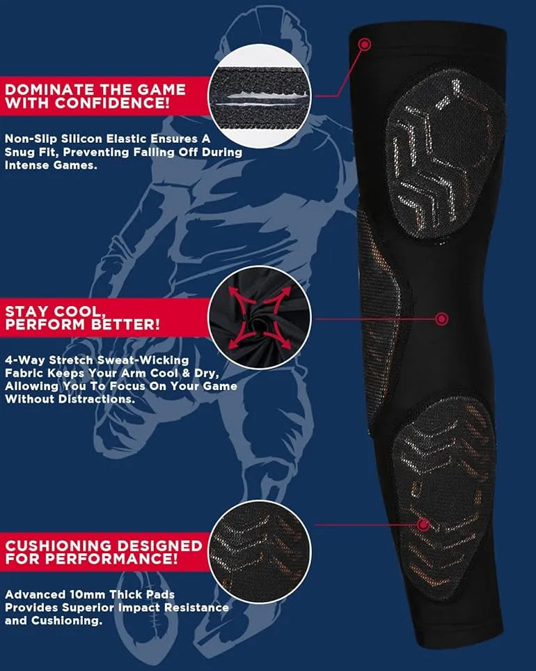 Compression 3-padded Arm Sleeve Football & Baseball 1 Pair (black)-adult
