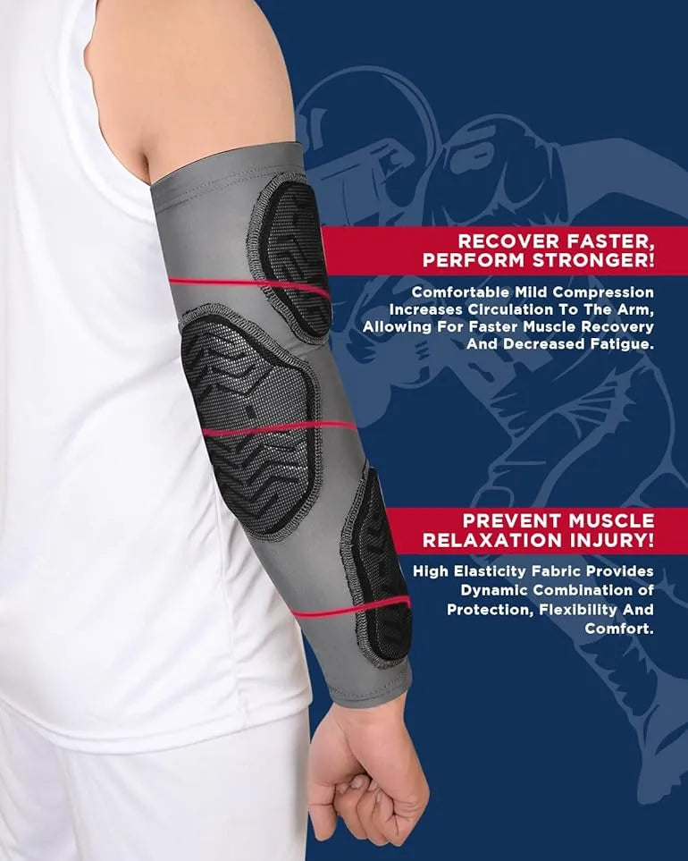 Compression 3-padded Arm Sleeve Football & Baseball 1 Pair (gray)-adult
