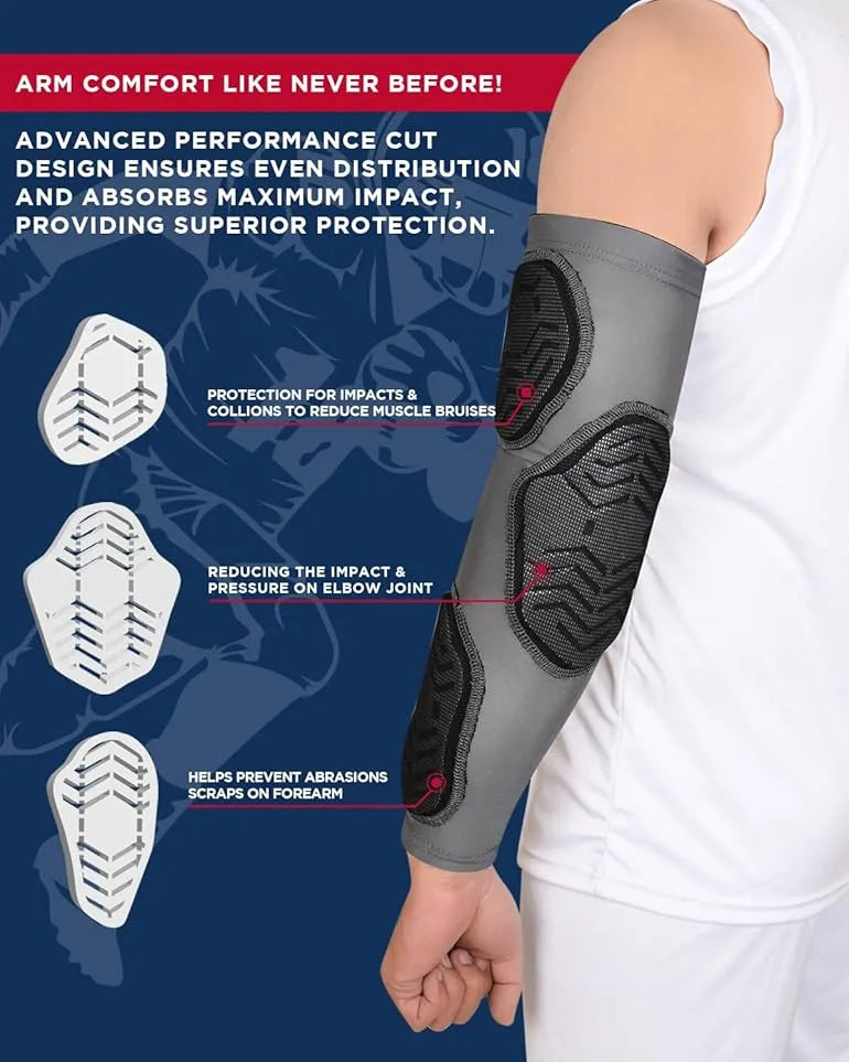 Compression 3-padded Arm Sleeve Football & Baseball 1 Pair (gray)-adult