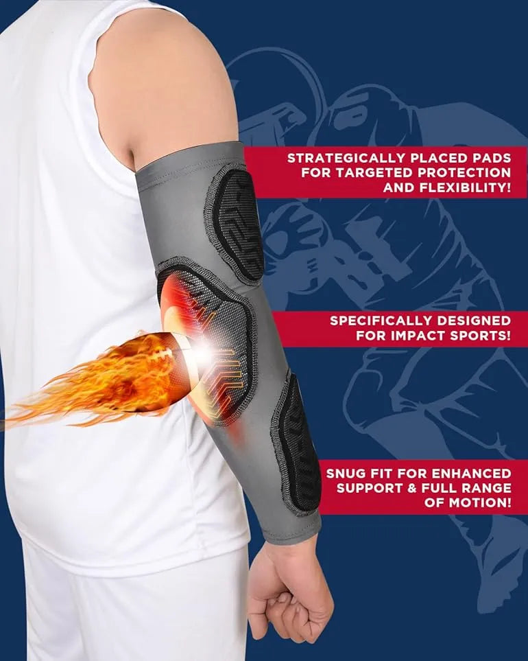 Compression 3-padded Arm Sleeve Football & Baseball 1 Pair (gray)-adult