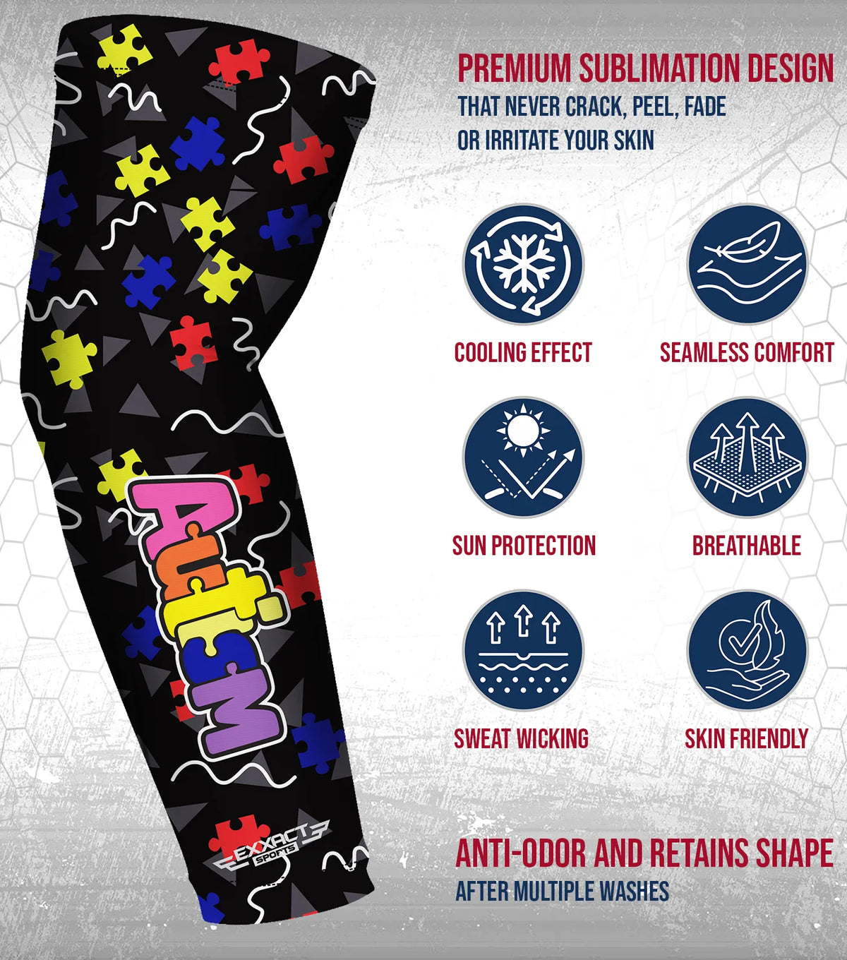 Compression Arm Sleeves for Mens & Womens Youth Adult - (1 Pair) Autism
