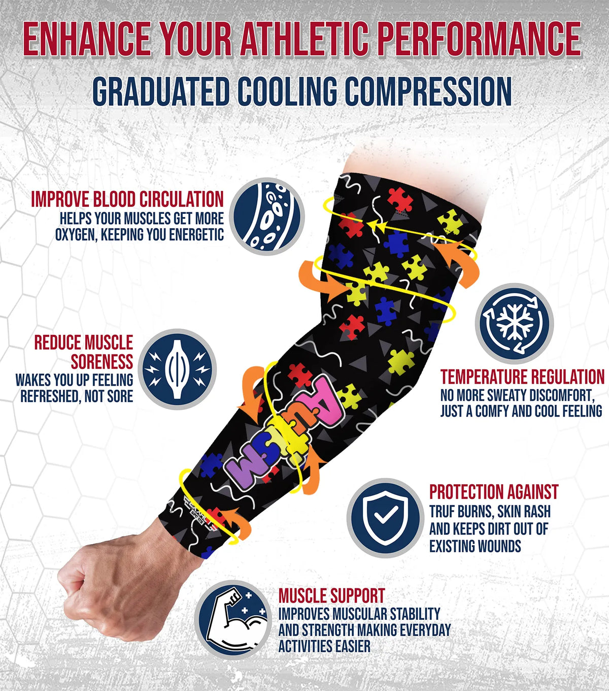 Compression Arm Sleeves for Mens & Womens Youth Adult - (1 Pair) Autism