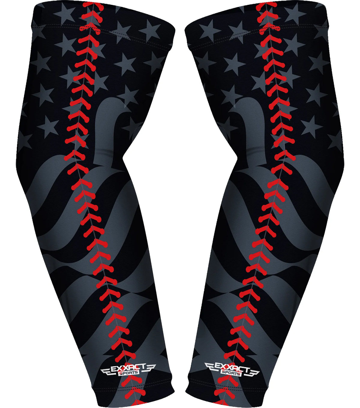Compression Arm Sleeves for Mens & Womens Youth Adult - (1 Pair) Black Baseball Flag
