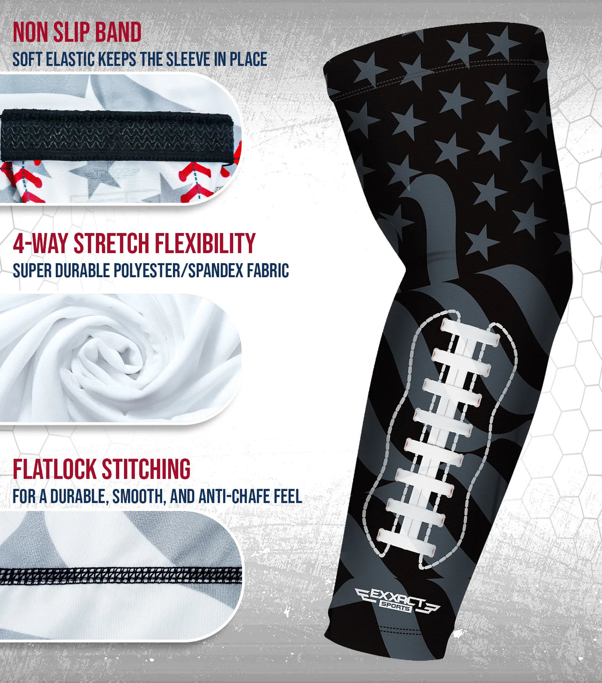 Compression Arm Sleeves for Mens & Womens Youth Adult - (1 Pair) Black Football Flag