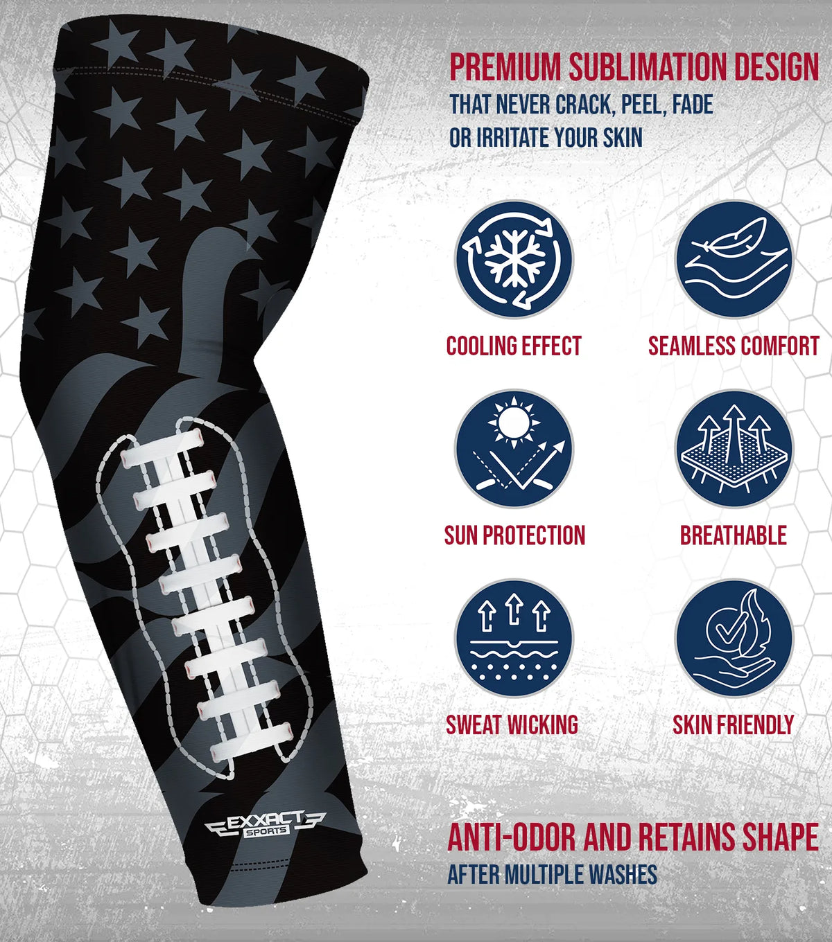 Compression Arm Sleeves for Mens & Womens Youth Adult - (1 Pair) Black Football Flag