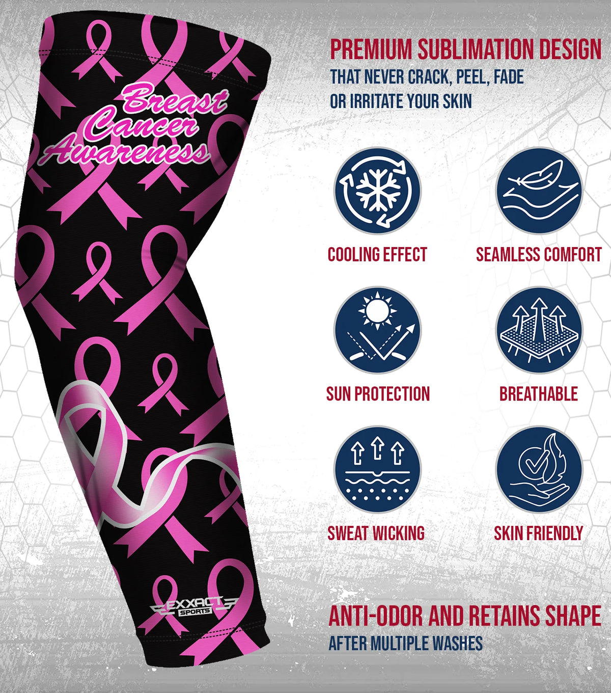 Compression Arm Sleeves for Mens & Womens Youth Adult - (1 Pair) Breast Cancer