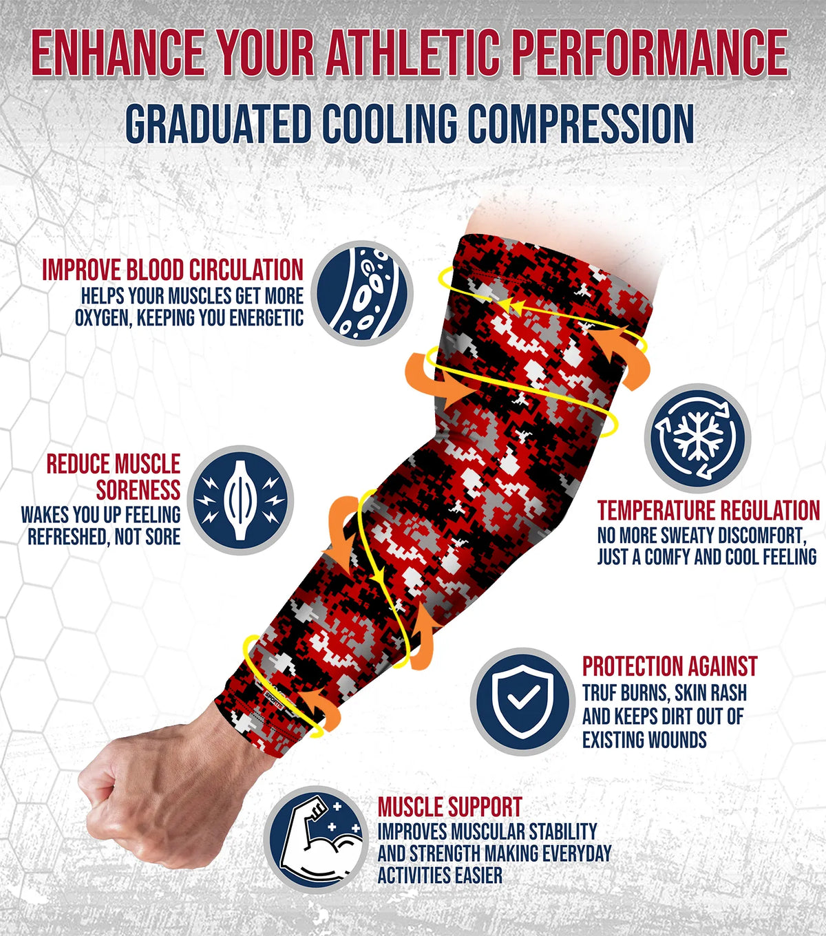 Compression Arm Sleeves for Mens & Womens Youth Adult - (1 Pair) Red Camo