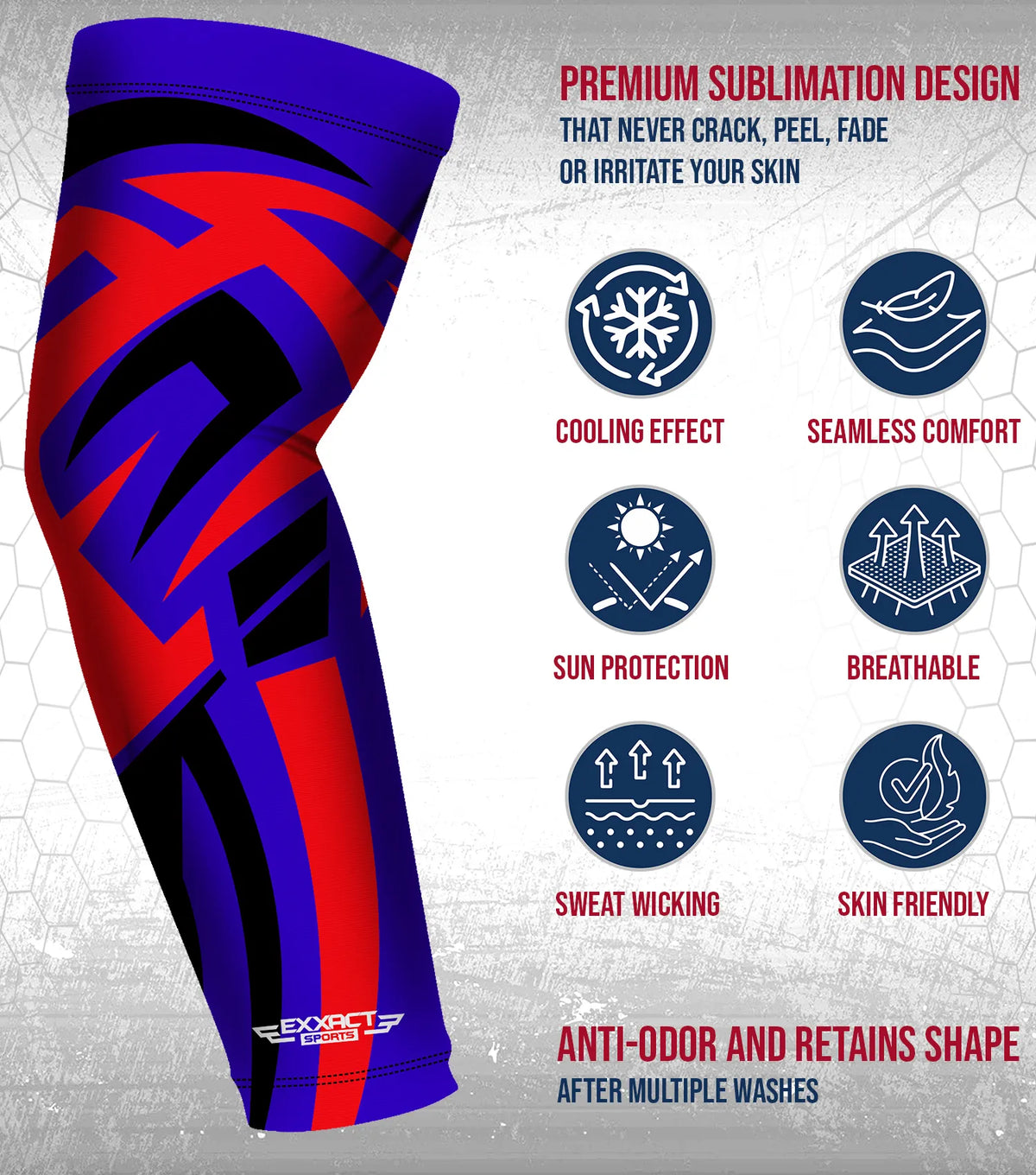 Compression Arm Sleeves for Mens & Womens Youth Adult - (1 Pair) Royal Blue Tattoo