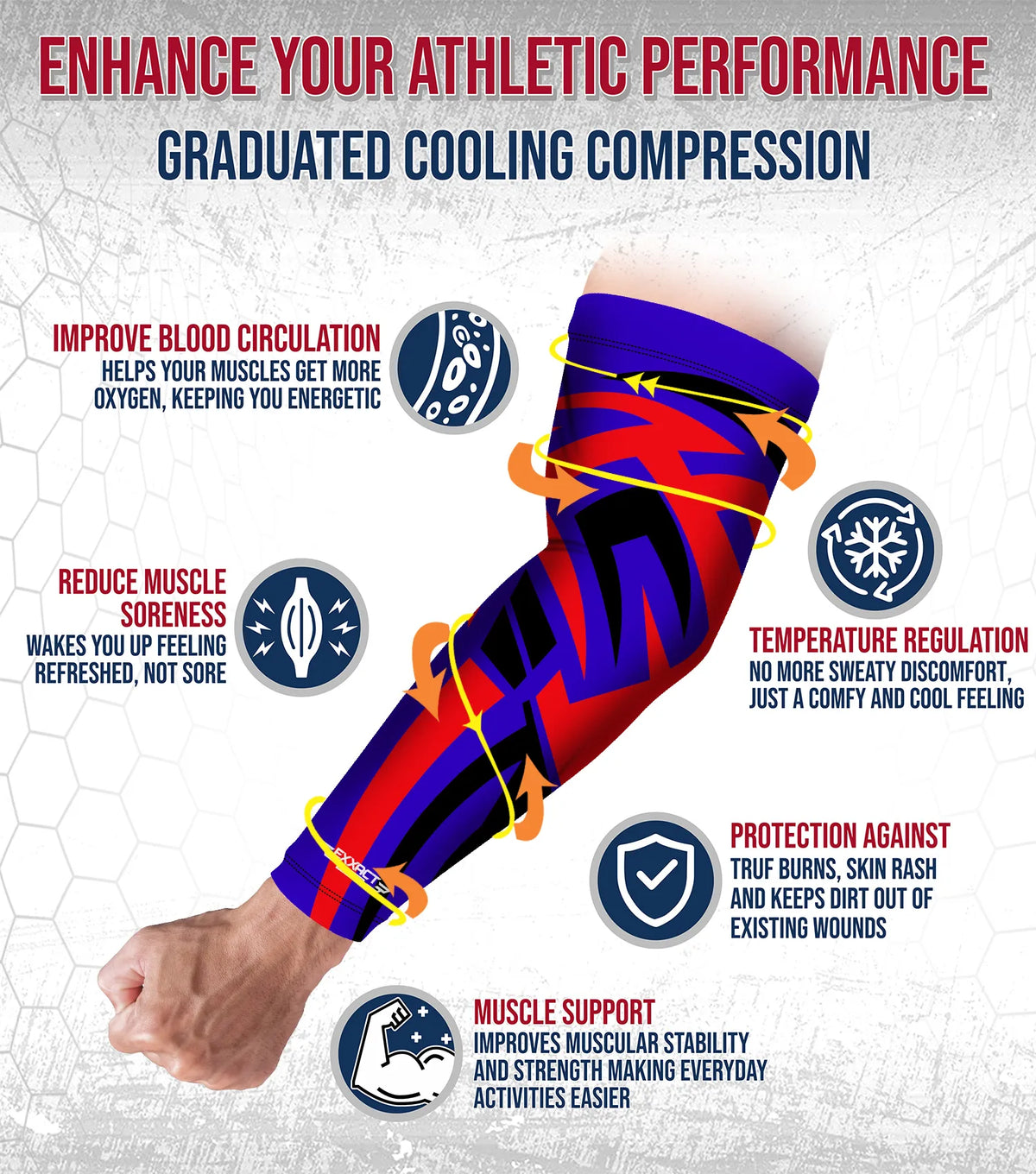 Compression Arm Sleeves for Mens & Womens Youth Adult - (1 Pair) Royal Blue Tattoo