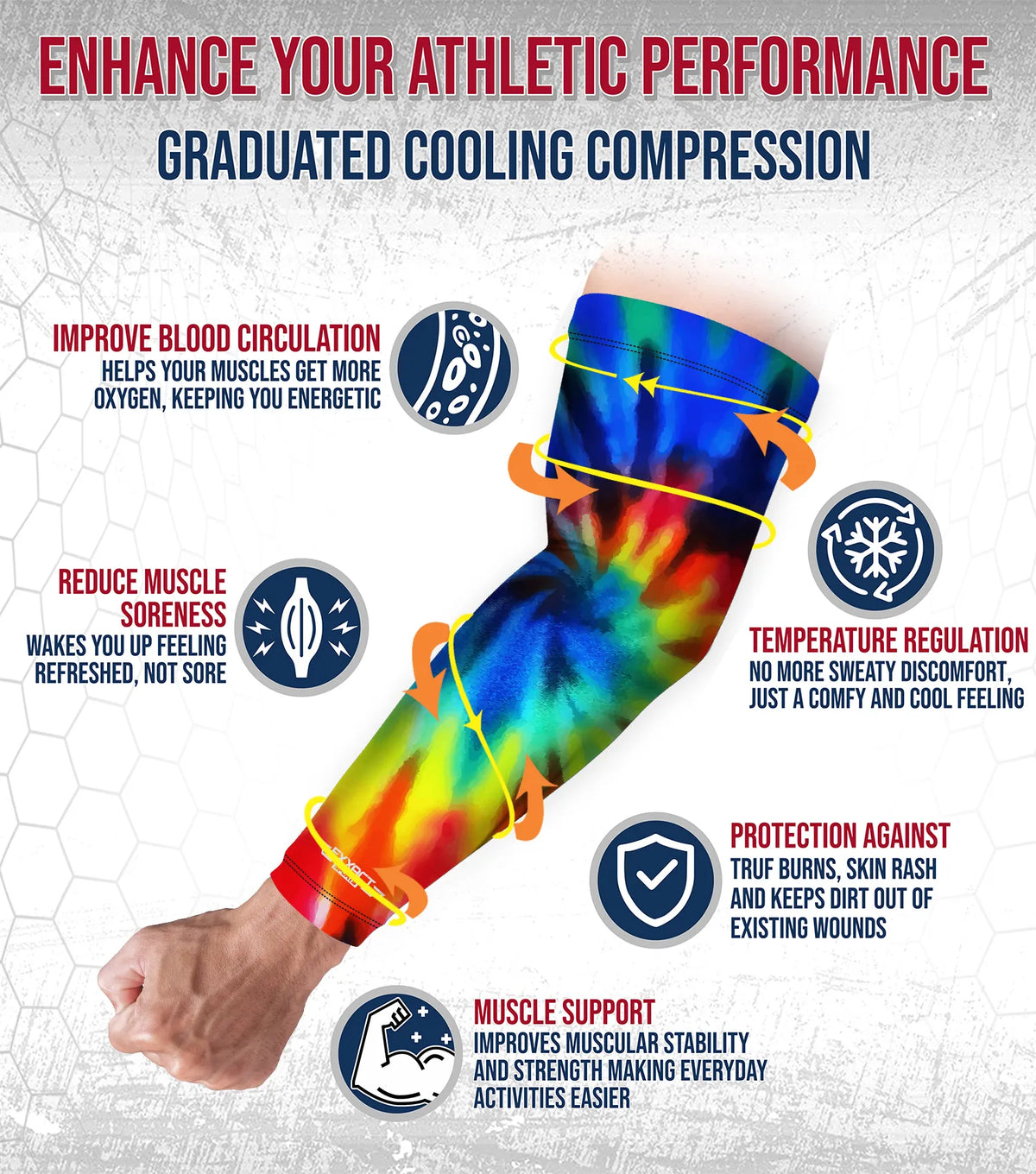 Compression Arm Sleeves for Mens & Womens Youth Adult - (1 Pair) Tie Dye