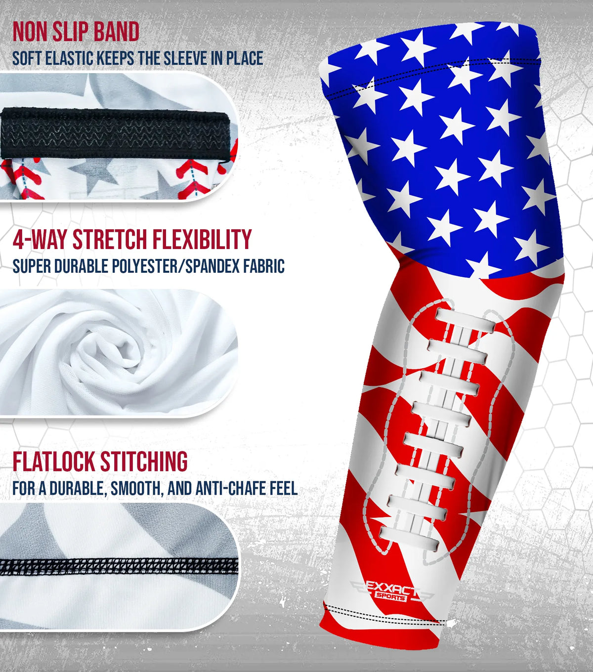 Compression Arm Sleeves for Mens & Womens Youth Adult - (1 Pair) Usa Football Flag