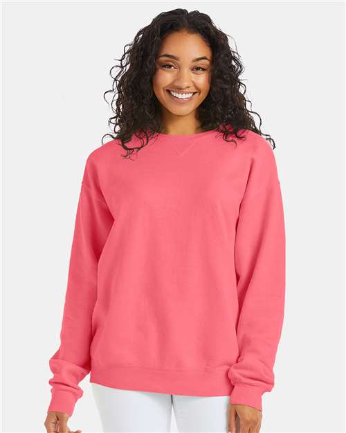 Front View of Coral Craze Garment-Dyed Crewneck Sweatshirt - GDH400