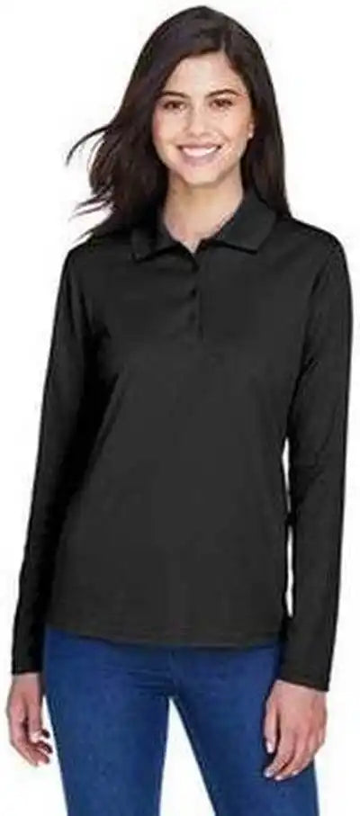 Core 365 78192 Ladies’ Pinnacle Performance Long Sleeve Pique Polo Black