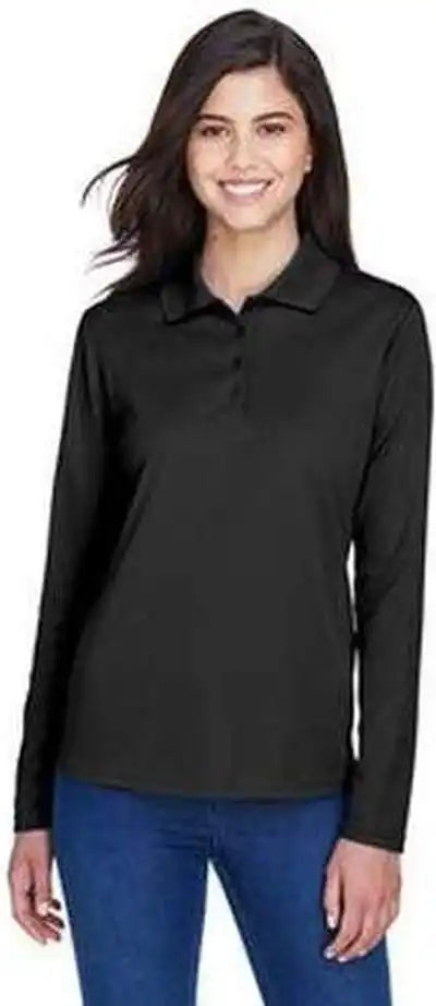 Core 365 78192 Ladies’ Pinnacle Performance Long Sleeve Pique Polo Black