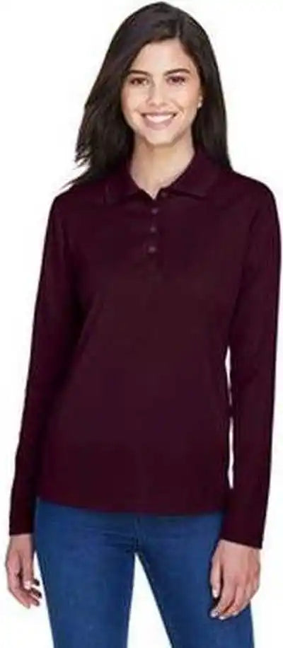 Core 365 78192 Ladies’ Pinnacle Performance Long Sleeve Pique Polo Burgundy