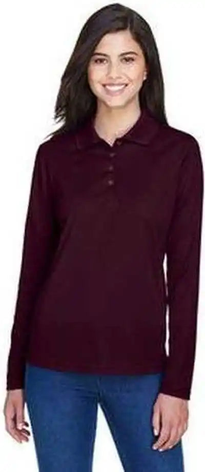 Core 365 78192 Ladies’ Pinnacle Performance Long Sleeve Pique Polo Burgundy