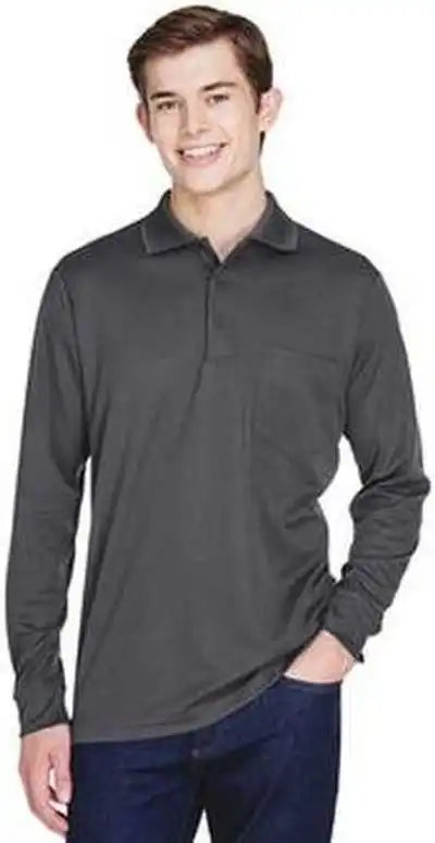 Core 365 88192p Adult Pinnacle Performance Long-sleeve Pique Polo with Pocket - Carbon