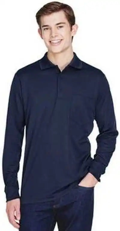 Core 365 88192p Adult Pinnacle Performance Long Sleeve Pique Polo with Pocket Navy