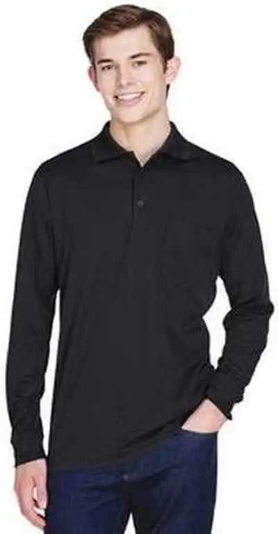 Core 365 88192p Adult Pinnacle Performance Long Sleeve Pique Polo with Pocket Black