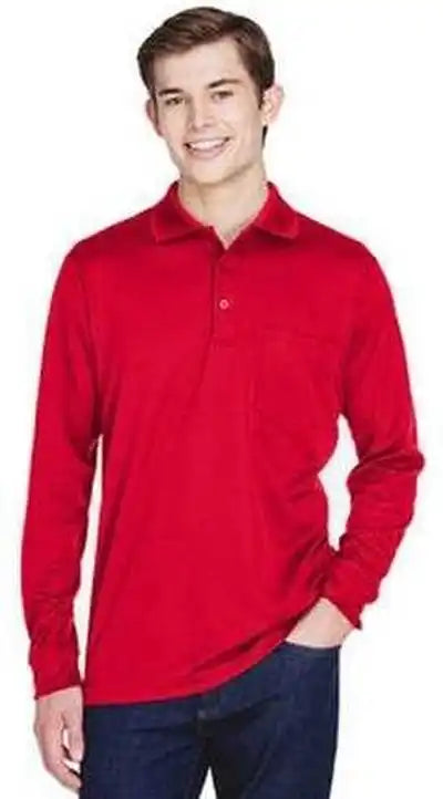 Core365 88192p Adult Pinnacle Performance Long-sleeve Pique Polo with Pocket - Red