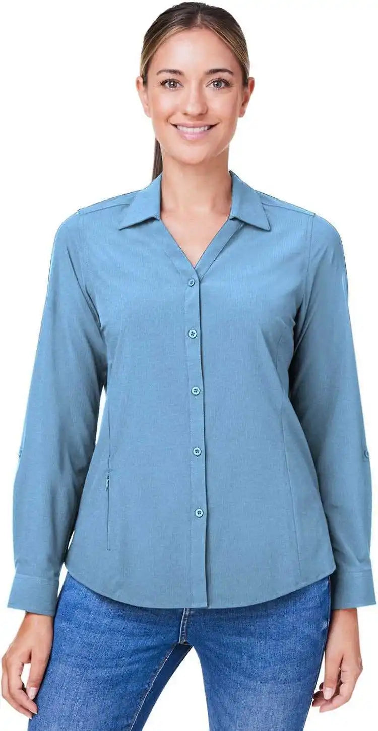 Core365 Ce510lw Ladies’ Ultra Uvp Long-sleeve Marina Shirt - Columbia Blue
