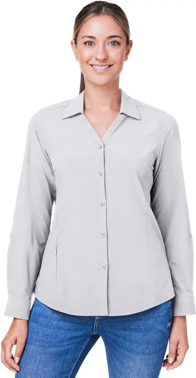 Core 365 Ce510lw Ladies’ Ultra Uvp Long Sleeve Marina Shirt Platinum