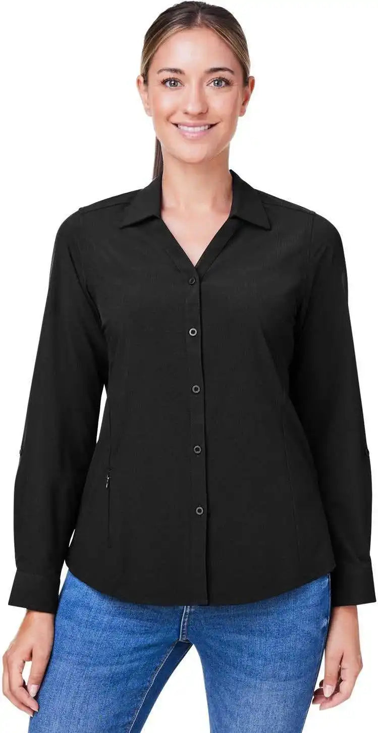 Core 365 Ce510lw Ladies’ Ultra Uvp Long Sleeve Marina Shirt Black