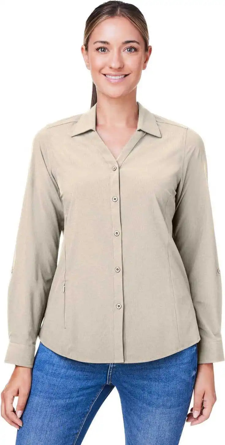 Core 365 Ce510lw Ladies’ Ultra Uvp Long Sleeve Marina Shirt Stone