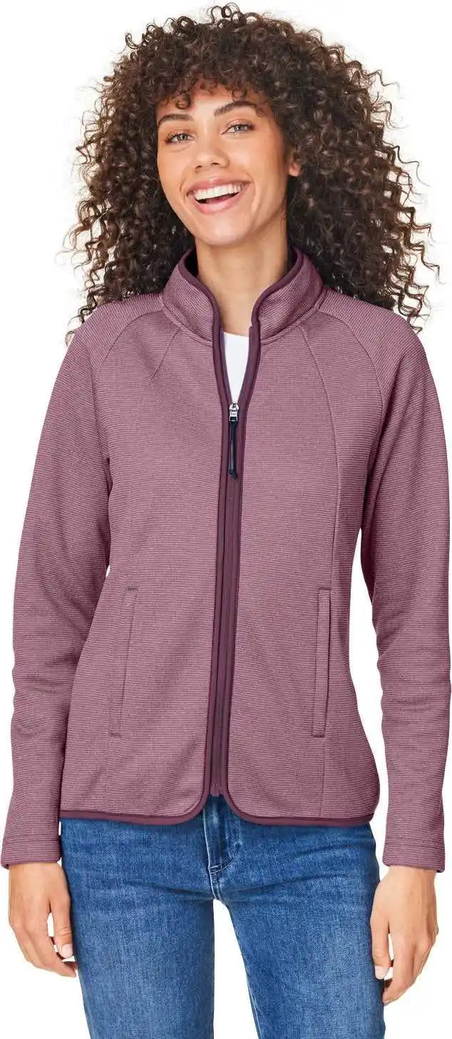 Core365 Ce72w Ladies’ Venture Heathered Stripe Full-zip - Burgundy