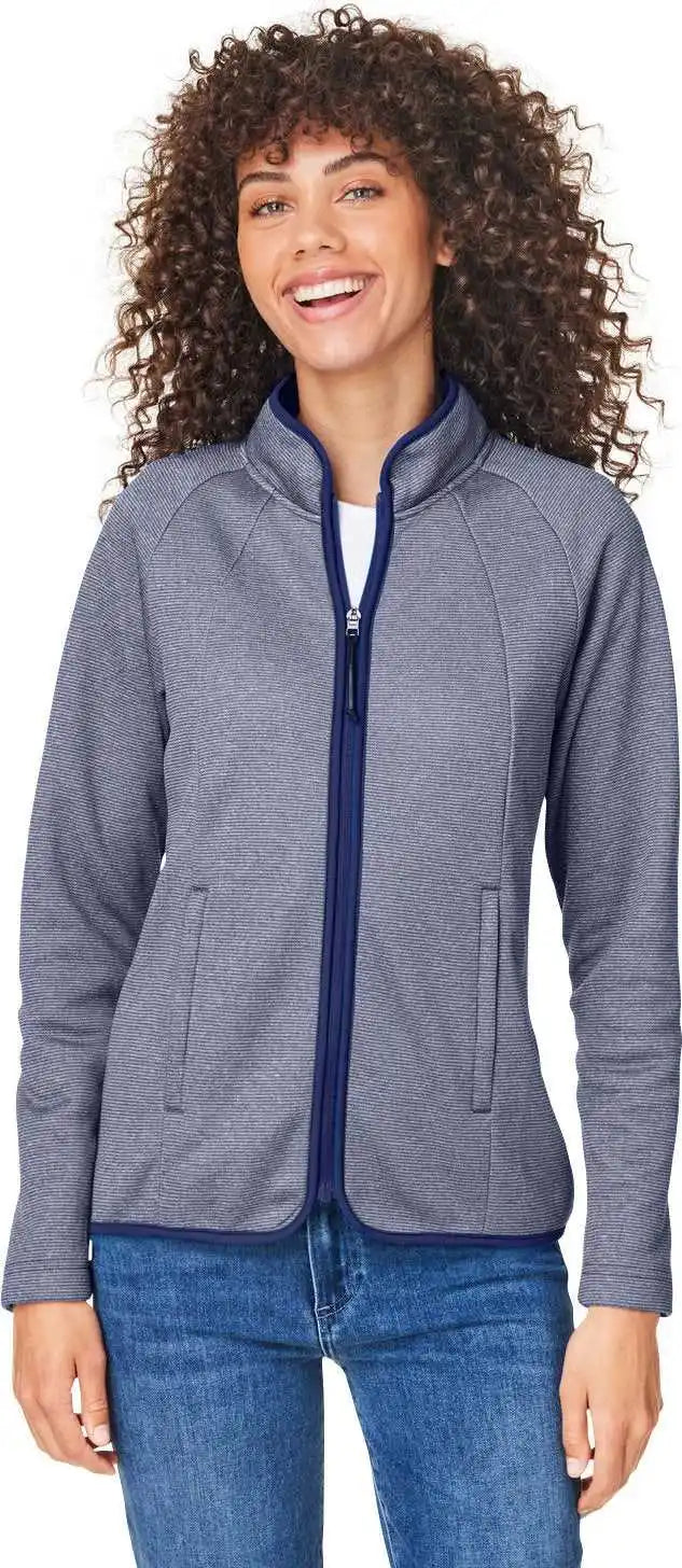 Core 365 Ce72w Ladies’ Venture Heathered Stripe Full Zip Clsc Navy