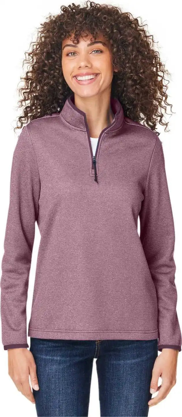 Core 365 Ce73w Ladies’ Venture Heathered Stripe Quarter Zip Burgundy