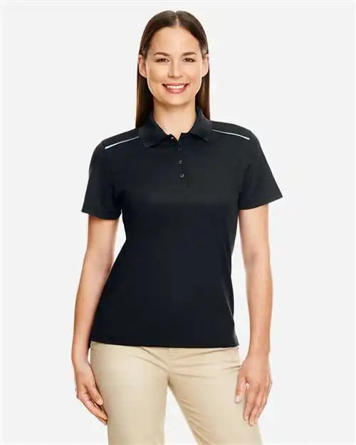 Core365 78181r Women’s Radiant Performance Piqué Polo with Reflective Piping - Black - Xs