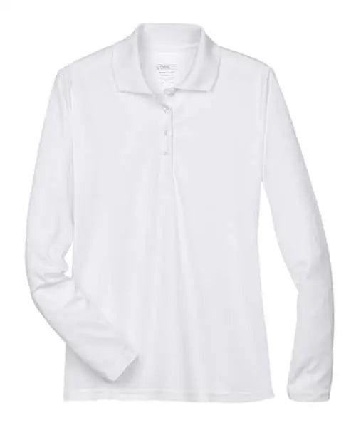 Core365 78192 Women’s Pinnacle Performance Long Sleeve Piquã Polo - White