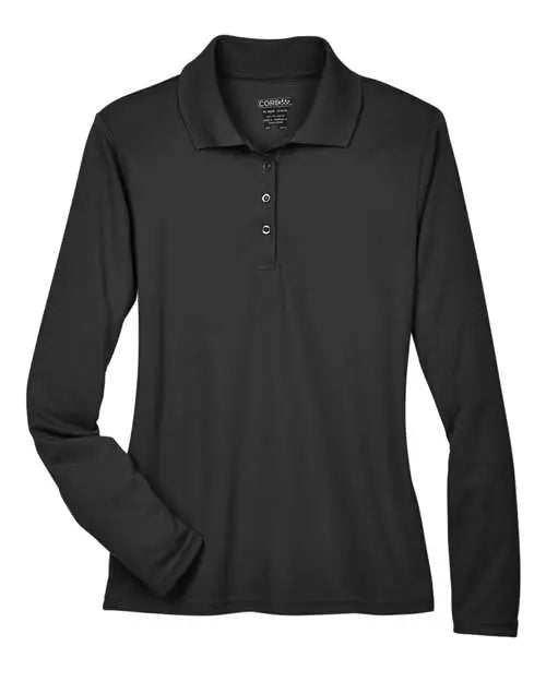 Core365 78192 Women’s Pinnacle Performance Long Sleeve Piqué Polo - Black