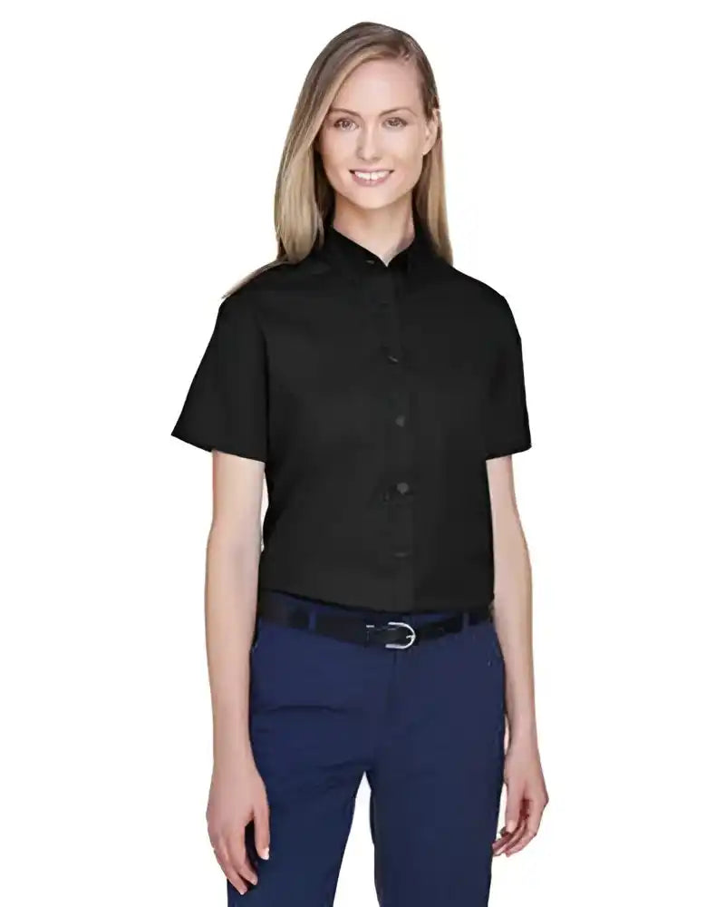 Core365 78194 Ladies’ Optimum Short-sleeve Twill Shirt - Black