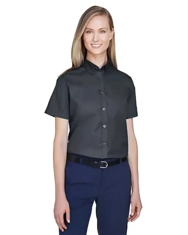 Core365 78194 Ladies’ Optimum Short-sleeve Twill Shirt - Carbon