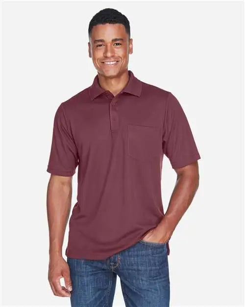 Core365 88181p Men’s Origin Performance Piqué Polo with Pocket - Burgundy
