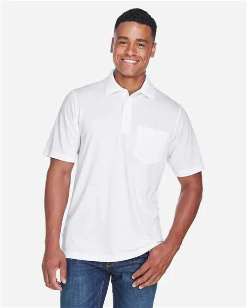 Core365 88181p Men’s Origin Performance Piqué Polo with Pocket - White