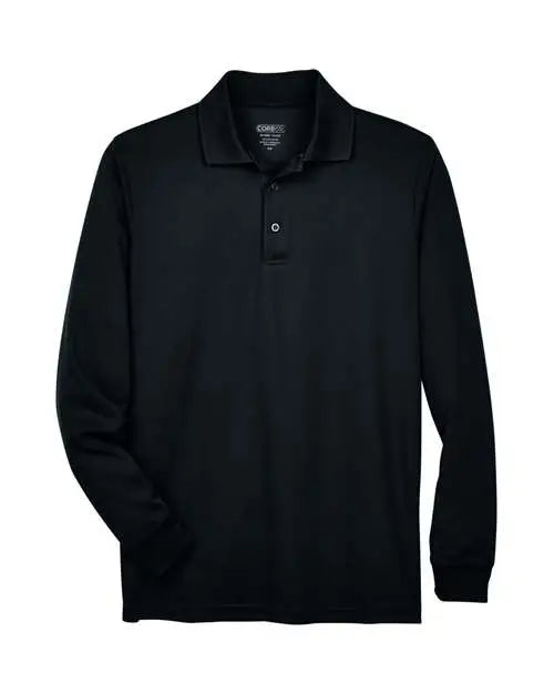 Core365 88192 Men’s Pinnacle Performance Long Sleeve Piqué Polo - Black