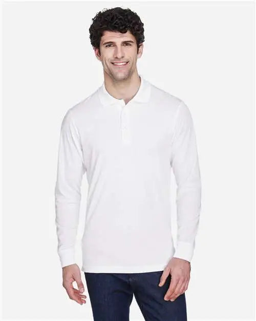Core365 88192 Men’s Pinnacle Performance Long Sleeve Piqué Polo - White