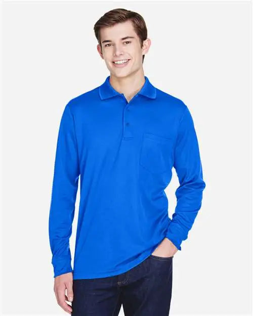 Core365 88192p Men’s Pinnacle Performance Long Sleeve Piquã Polo with Pocket - True Royal