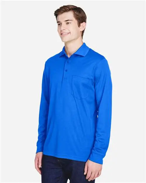 Core365 88192p Men’s Pinnacle Performance Long Sleeve Piquã Polo with Pocket - True Royal
