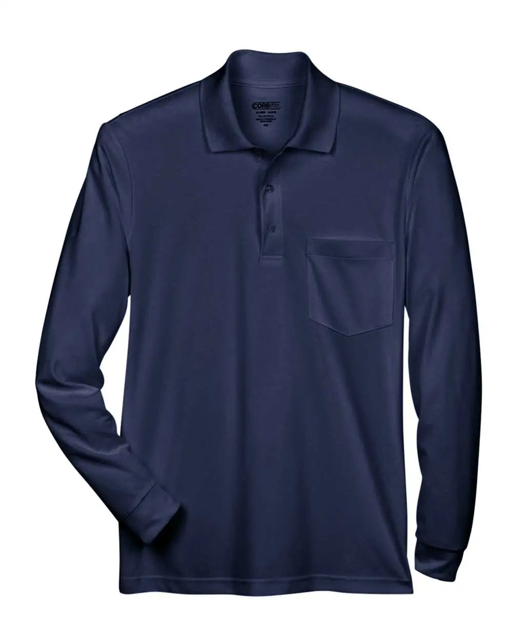Core365 88192p Men’s Pinnacle Performance Long Sleeve Piquã Polo with Pocket - Classic Navy