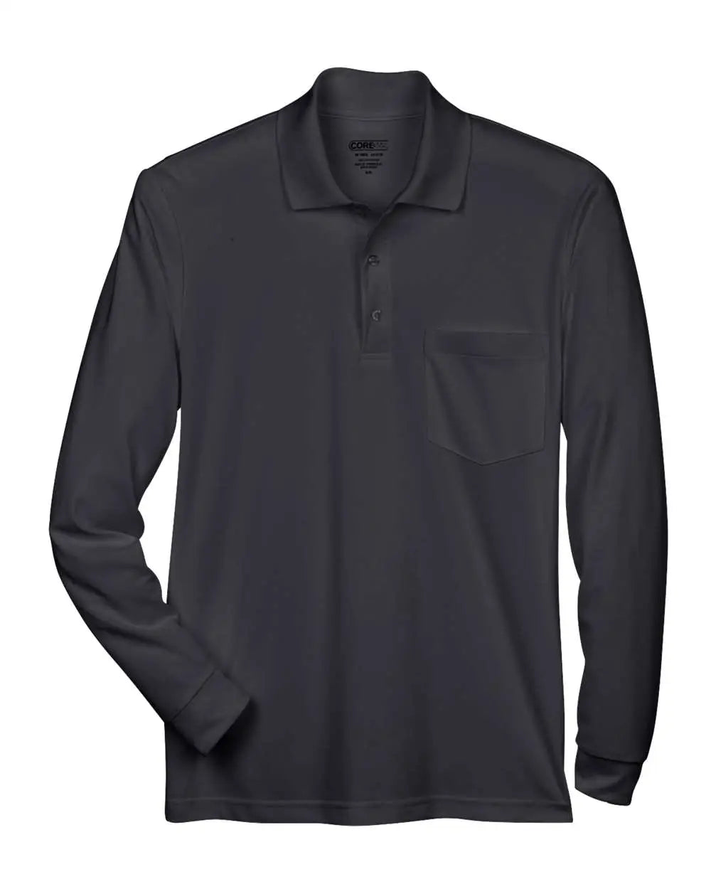 Core365 88192p Men’s Pinnacle Performance Long Sleeve Piquã Polo with Pocket - Black