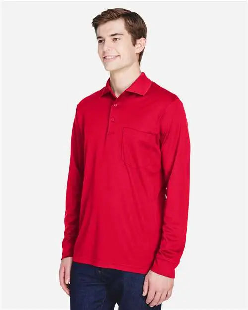 Core365 88192p Men’s Pinnacle Performance Long Sleeve Piqué Polo with Pocket - Classic Red