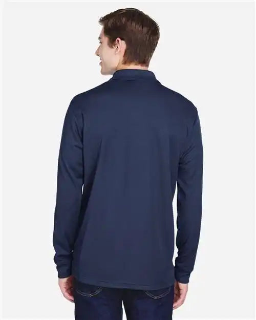 Core365 88192p Men’s Pinnacle Performance Long Sleeve Piqué Polo with Pocket - Classic Navy